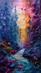 Abstract Forest Painting with Vibrant Colors.