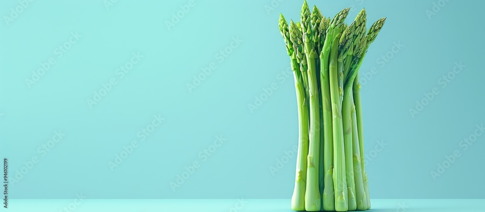 Canvas Prints Fresh raw asparagus against a light blue background. Copy space image. Place for adding text and design