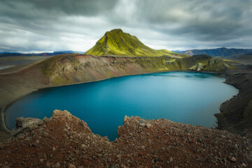 Beautiful blue lake in Highlands of Iceland