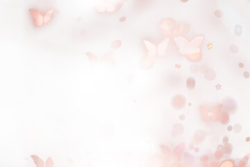 Rose gold butterfly png bokeh border, transparent background