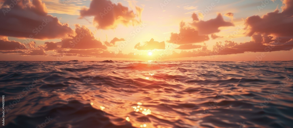 Poster sunset above the ocean. copy space image. place for adding text and design