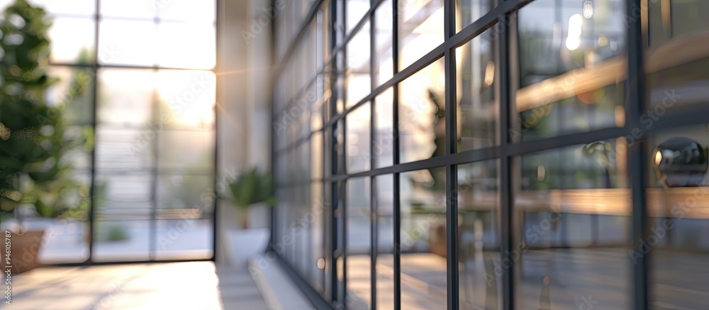 Poster blur the clear glass of windows along with their frames. copy space image. place for adding text and
