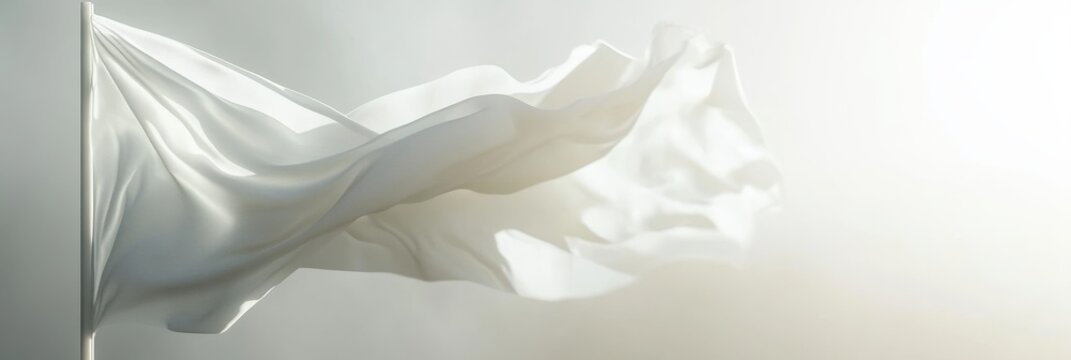 International Day of Neutrality. White flag waving on a white background. Horizontal banner. Free space for text. Resolving international conflicts by peaceful means, stop war concept. World Peace Day - Powered by Adobe
