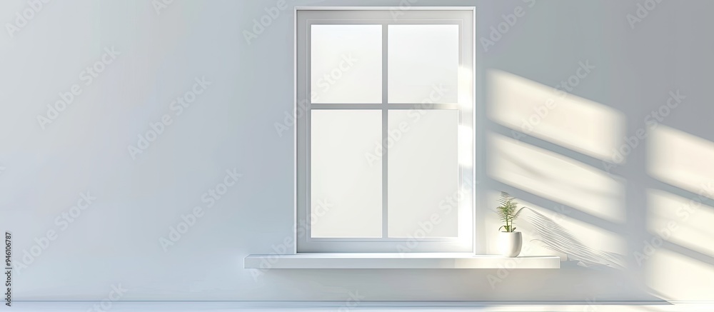 Poster front view of a window sill on a plain white background. copy space image. place for adding text and