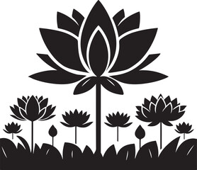 a beautiful lotus flower floral pattern black and white silhouette vector art flat design outline background illustrations