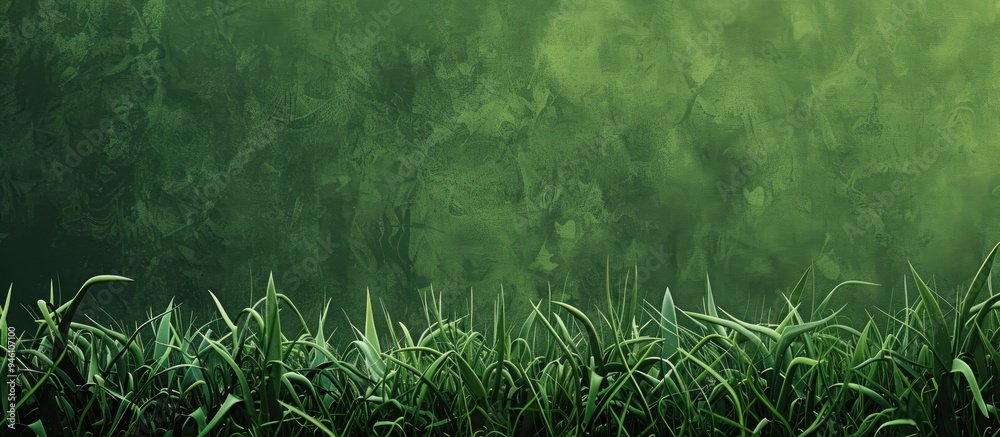 Poster green background made of grass in a field. Copy space image. Place for adding text and design