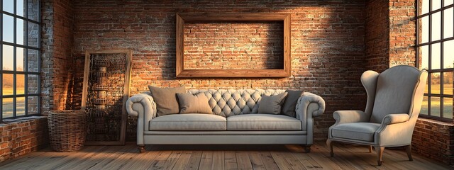 Cozy Farmhouse Inspired 3D Interior with Rustic Accents and Warm Lighting