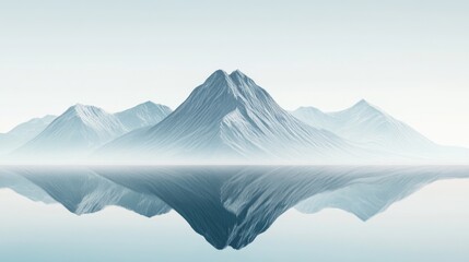 A minimalist mountain reflection in calm water, using clean lines and soft tones to create a peaceful digital art piece.