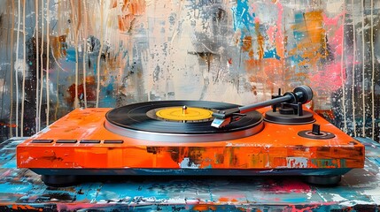 Vintage Turntable on Abstract Background.