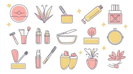 Highlight covers backgrounds. Set of beauty icons. Editable stroke. It is well suited for bloggers, cosmetics ad design and also for hairdressers, stylists, spas, beauty salons or cosmetologists.