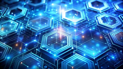 Fototapeta premium Futuristic blue technology background with glowing neon circuits and holographic digital interfaces, abstract background
