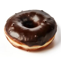 Delicious chocolate doughnut isolated on white background. Glazed pastry dessert food sweet treat. Baked goods single snack cake unhealthy calorie junk food breakfast pastry dough sweet tooth delight.
