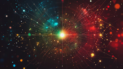 Fototapeta premium Abstract light explosion and network points, dot, earth's surface, digital background Innovation network points Earth's surface wave background digital wave information technology background