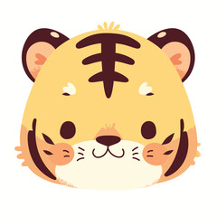 Cute tiger face, a simple flat illustration style with bright colors and a white background