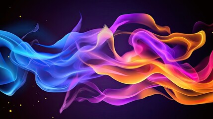 Obraz premium This artwork features a striking contrast of yellow flame-like glow on the left and swirling blue smoke on the right, set against a solid black background, showcasing vibrant colors