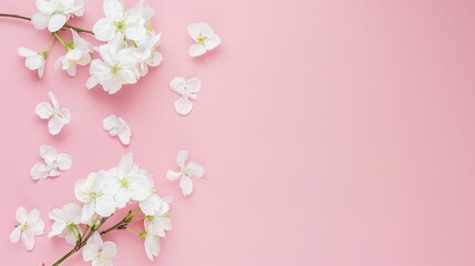 Fototapeta premium White minimalist romantic flower background. A serene and elegant display of delicate blooms against a pure white backdrop. Symbolizing simplicity and beauty.