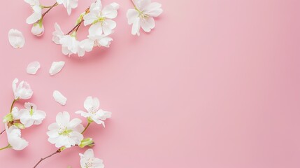 Fototapeta premium White minimalist romantic flower background. A serene and elegant display of delicate blooms against a pure white backdrop. Symbolizing simplicity and beauty.