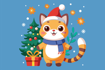 Best  cute cat is celebrating Christmas day  Art Illustrations vector .eps