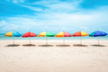 A row of colorful umbrellas on a beach