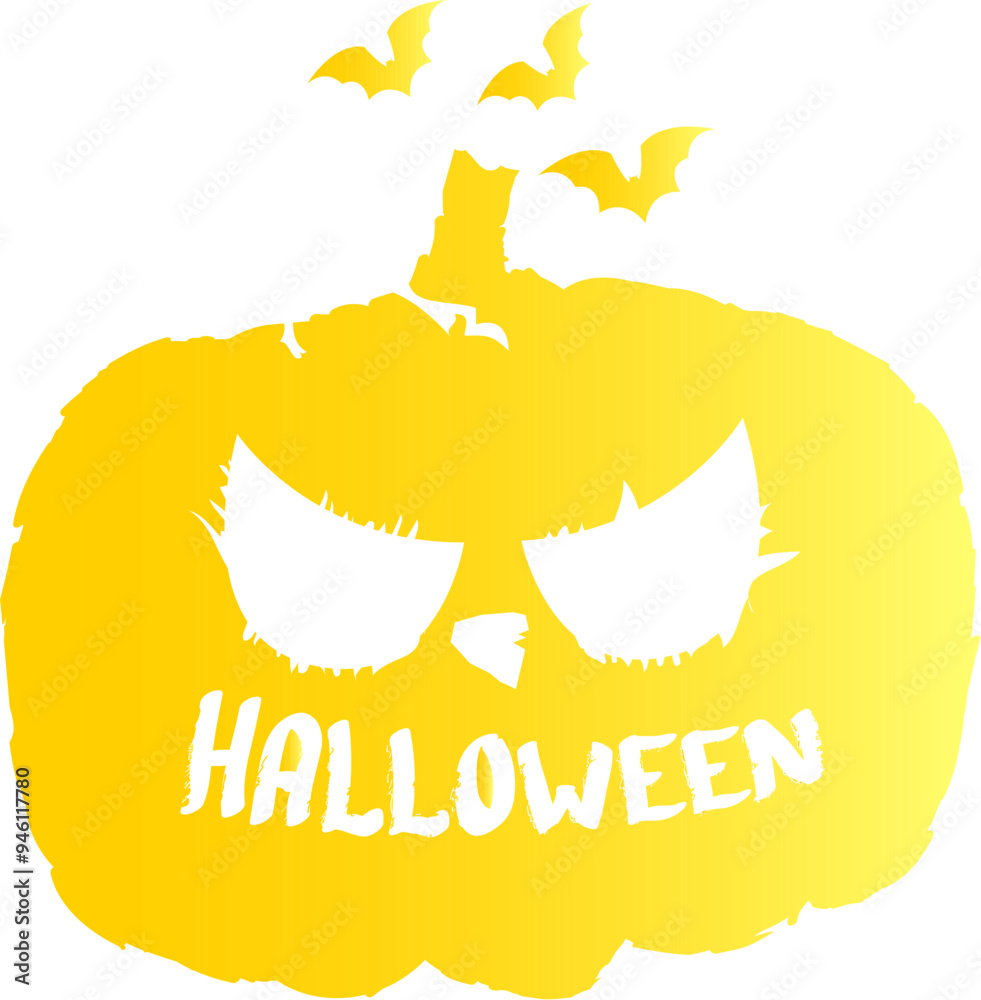 Poster happy halloween text banner or label. vector halloween calligraphic text label with scary pumpkin is