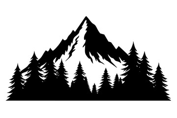Obraz premium Mountain and pine trees vector art illustration