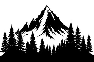 Obraz premium Mountain and pine trees vector art illustration
