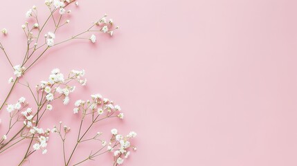 White minimalist romantic flower background. A serene and elegant display of delicate blooms against a pure white backdrop. Symbolizing simplicity and beauty.