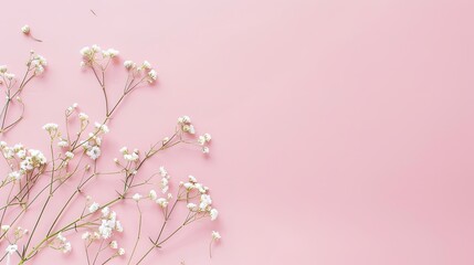 Obraz premium White minimalist romantic flower background. A serene and elegant display of delicate blooms against a pure white backdrop. Symbolizing simplicity and beauty.