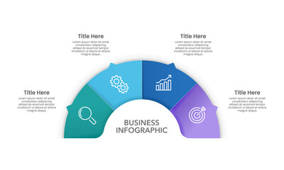Business visualization infographic semi circle design template with 4 options or steps. Business presentation, Report, Banner, and Planning. Vector illustration.
