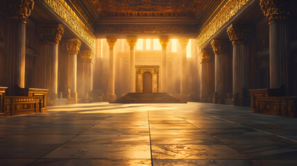 Inside of Third Solomon Temple.
 Interior of God Temple In Jerusalem.
The manna, the Ten Commandments, and Moses' staff inside the Ark of the Covenant, with cherubim guarding the Holy of Holies.