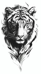 Tiger Tattoo Design on White Background - Vector Art