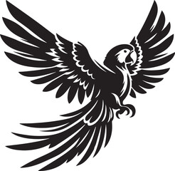 a beautiful parrot bird black and white silhouette vector art flat design outline background illustrations