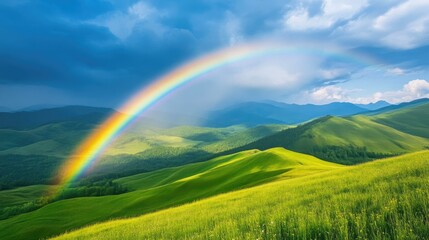 Obraz premium Scenic Rainbow Above Rolling Green Hills