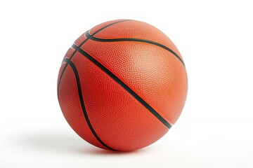 Basketball ball isolated on a white background. Close-up shot of a round, orange, leather basketball with textured surface and black stripes. Ball is central in frame, no distracting elements.