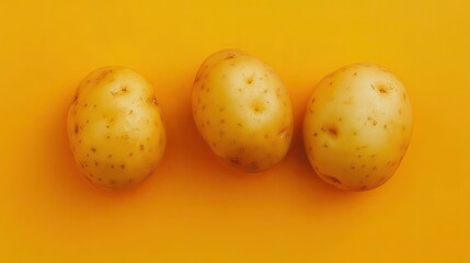 Three Potatoes on Bright Yellow Background