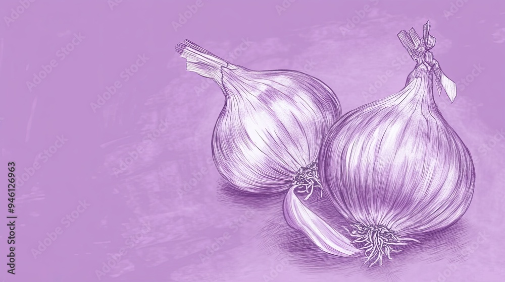 Canvas Prints Illustration of Purple Onions on a Soft Purple Background