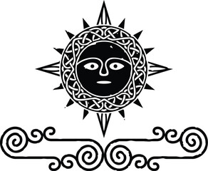 Fototapeta premium Celtic Curved Spiral Lines Border, Header, Footer - Tribal Sun