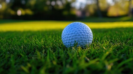Obraz premium Focused View of a Golf Ball on a Pristine Grass Field