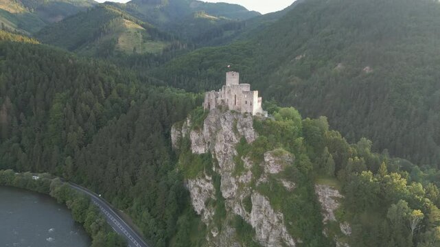 Ruins of Strecno Castle during sunset, Slovakia.