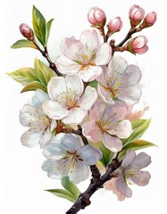 Fototapeta premium Branch of a blossoming cherry tree isolated on a white background