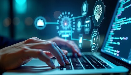 AI Technology in Data Analysis - Businessman Using Machine Learning and Digital Brain for Business Intelligence