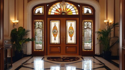 Obraz premium Grand Entrance with Stained Glass Windows