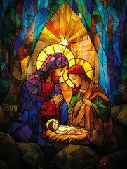 Nativity Scene in Stained Glass Style

