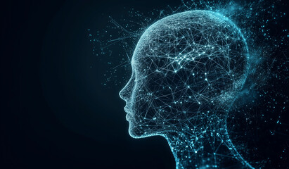 Obraz premium Digital Human Face Concept - Artificial Intelligence and Machine Learning