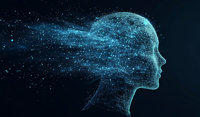 Obraz premium Digital Human Face Concept - Artificial Intelligence and Machine Learning
