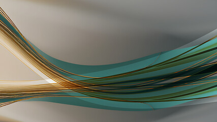 Golden turquoise color 3d curves on white background having empty space for text banner poster