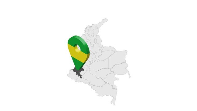 Location Cauca Department  on map Colombia. 3d Cauca flag map marker location pin. Map of  Colombia showing different parts. Animated map . 4K.  Video