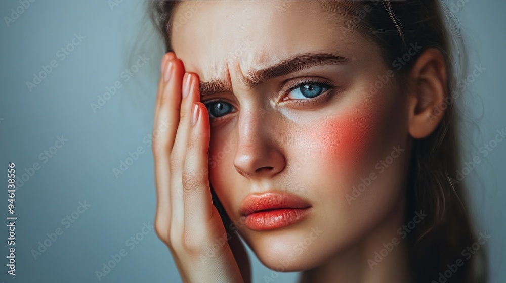 Wall mural woman in agony with red face indication