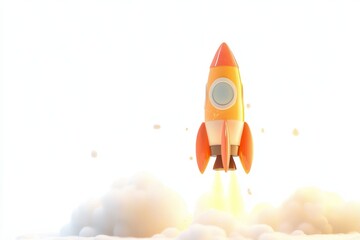 Isolated on white background, 3D rocket in space representing a business startup and business growth concept