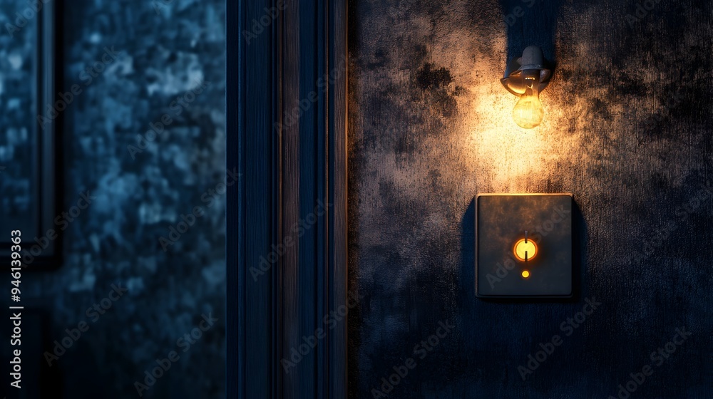 Poster conceptual of a light switch with mysterious symbolic markings on it hinting at hidden powers or an 